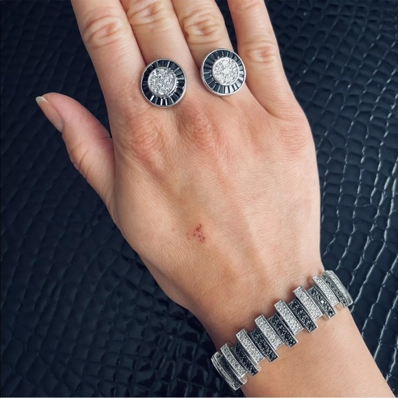 Black & White CZ Sterling Tennis Bracelet & Stud Earrings Geometrical S… - Picture 5 of 12
